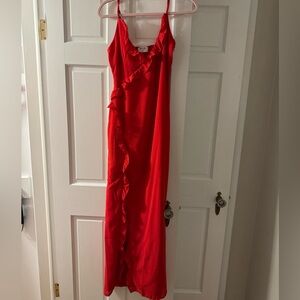 Beginning Boutique Vibrant Red Maxi Dress with Ruffles